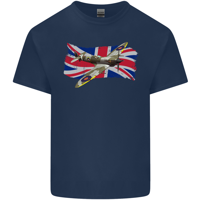 Supermarine Spitfire with the Union Jack Kids T-Shirt Childrens Navy Blue
