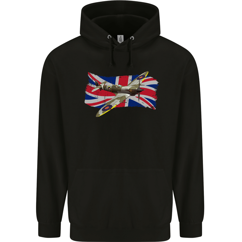 Supermarine Spitfire with the Union Jack Mens 80% Cotton Hoodie Black