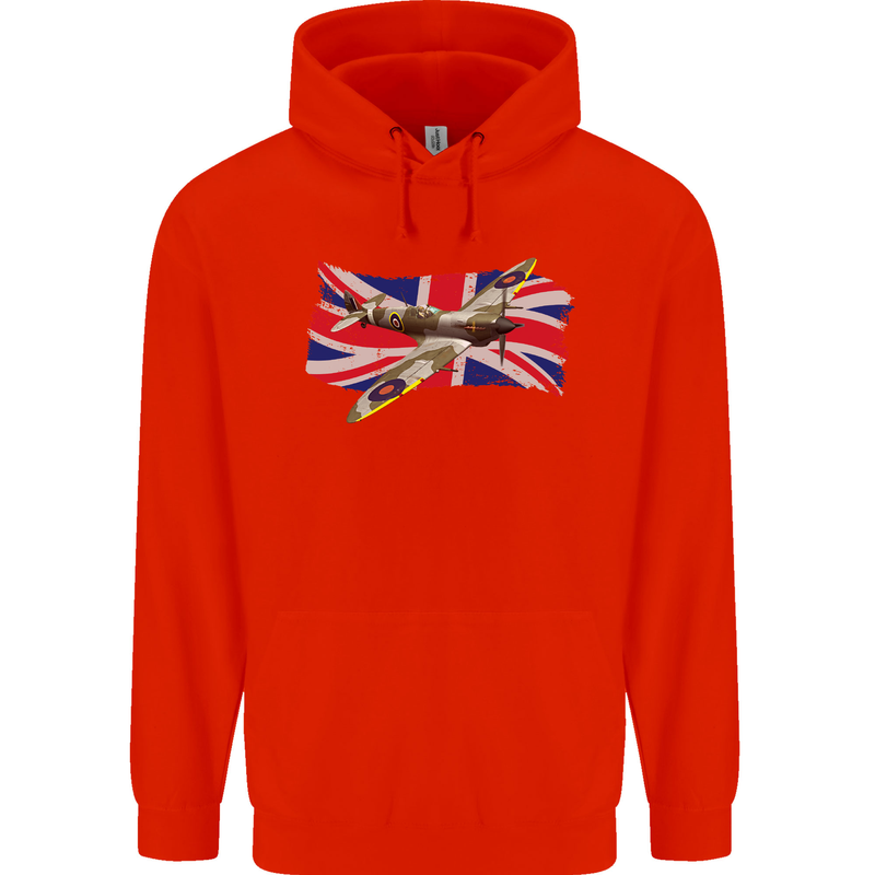 Supermarine Spitfire with the Union Jack Mens 80% Cotton Hoodie Bright Red