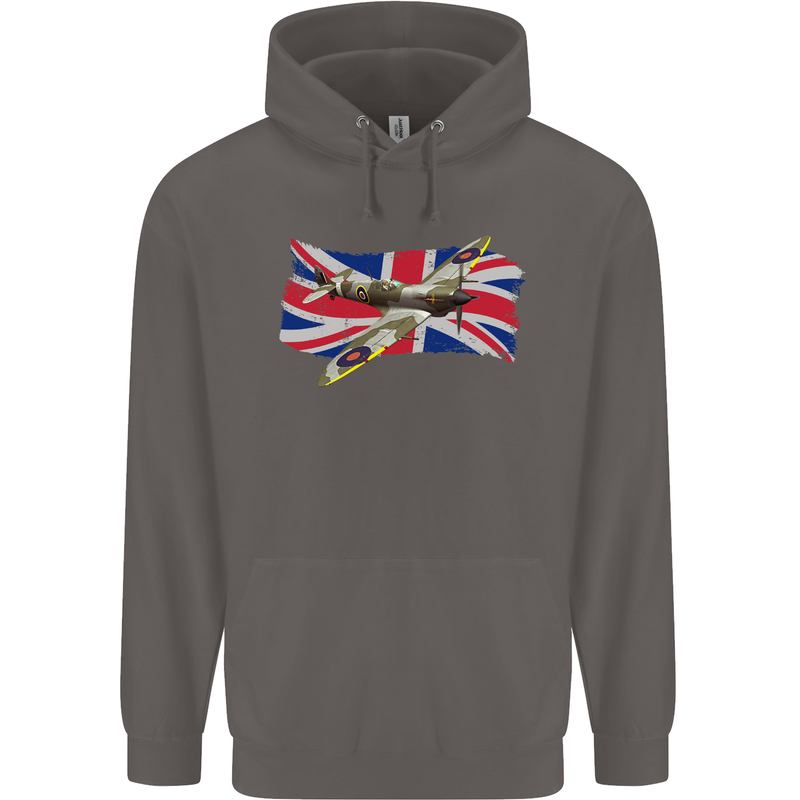 Supermarine Spitfire with the Union Jack Mens 80% Cotton Hoodie Charcoal