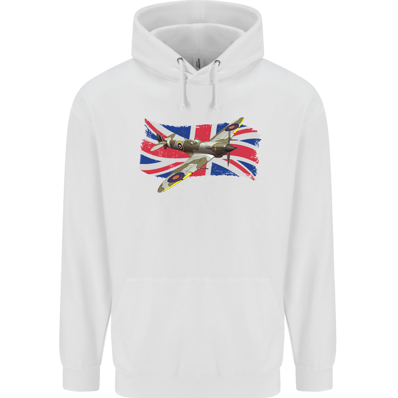 Supermarine Spitfire with the Union Jack Mens 80% Cotton Hoodie White