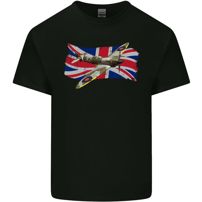 Supermarine Spitfire with the Union Jack Mens Cotton T-Shirt Tee Top Black