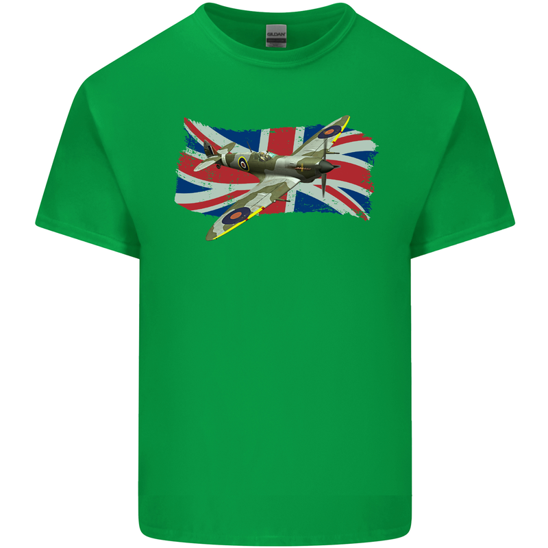 Supermarine Spitfire with the Union Jack Mens Cotton T-Shirt Tee Top Irish Green