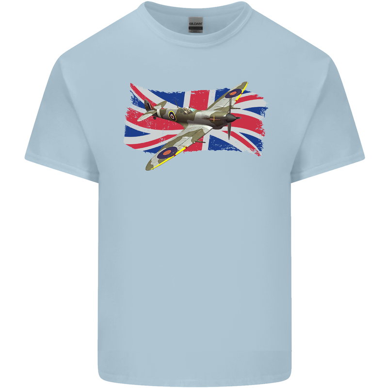 Supermarine Spitfire with the Union Jack Mens Cotton T-Shirt Tee Top Light Blue