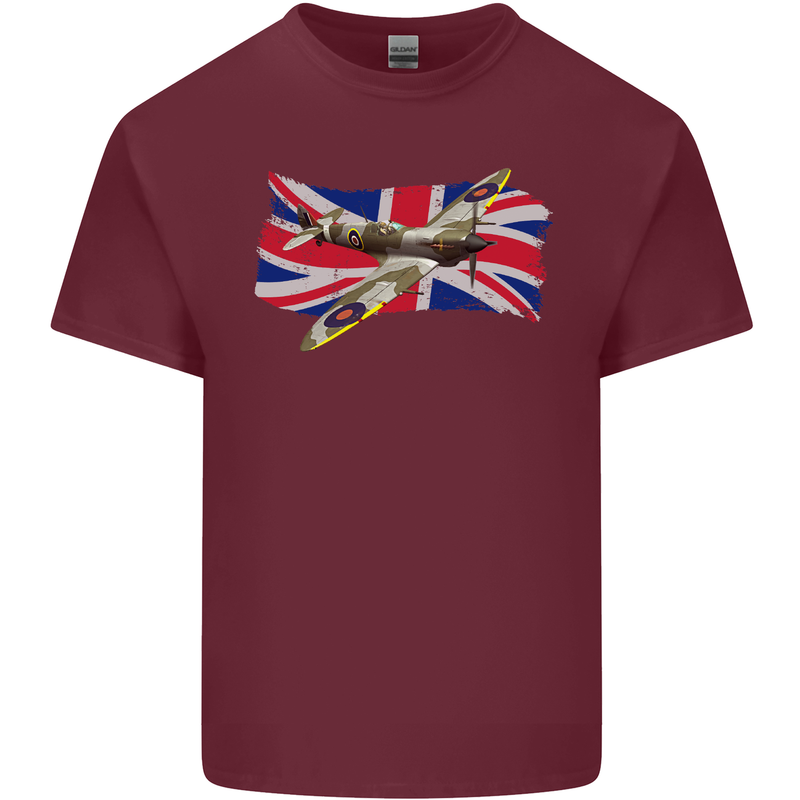 Supermarine Spitfire with the Union Jack Mens Cotton T-Shirt Tee Top Maroon