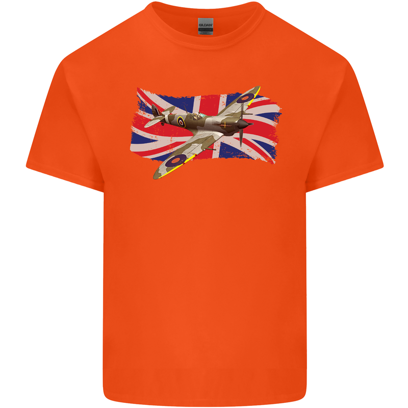 Supermarine Spitfire with the Union Jack Mens Cotton T-Shirt Tee Top Orange