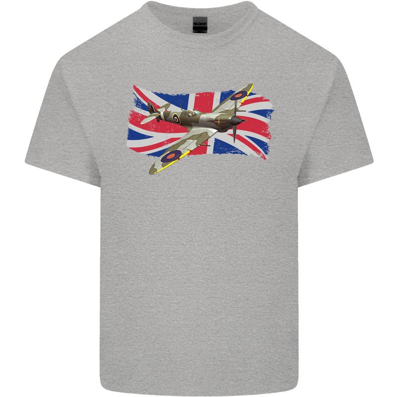 Supermarine Spitfire with the Union Jack Mens Cotton T-Shirt Tee Top Sports Grey