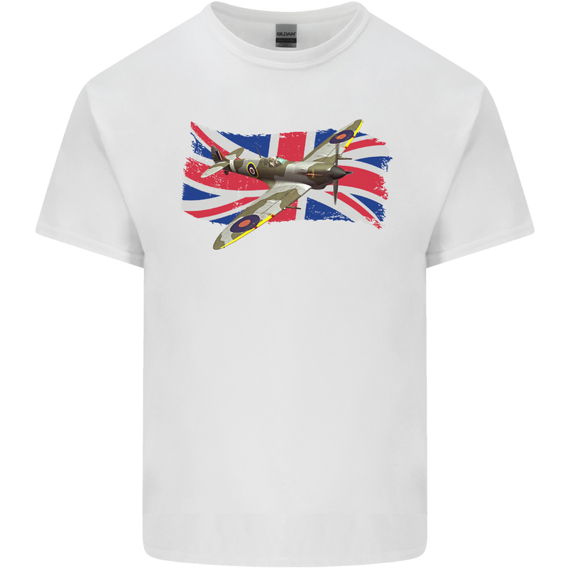 Supermarine Spitfire with the Union Jack Mens Cotton T-Shirt Tee Top White