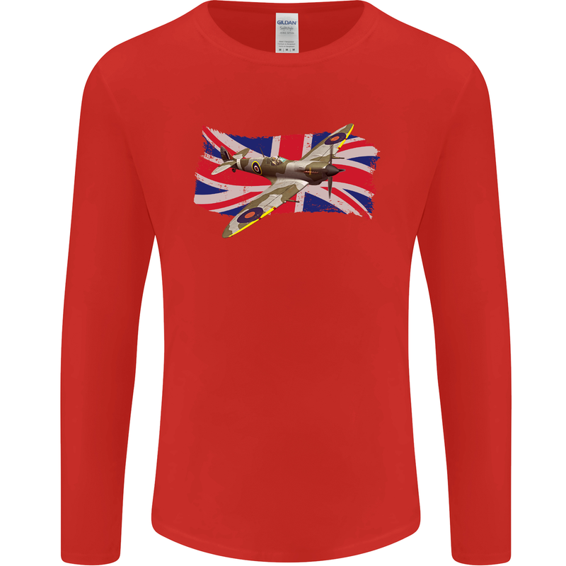Supermarine Spitfire with the Union Jack Mens Long Sleeve T-Shirt Red