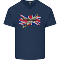 Supermarine Spitfire with the Union Jack Mens V-Neck Cotton T-Shirt Navy Blue
