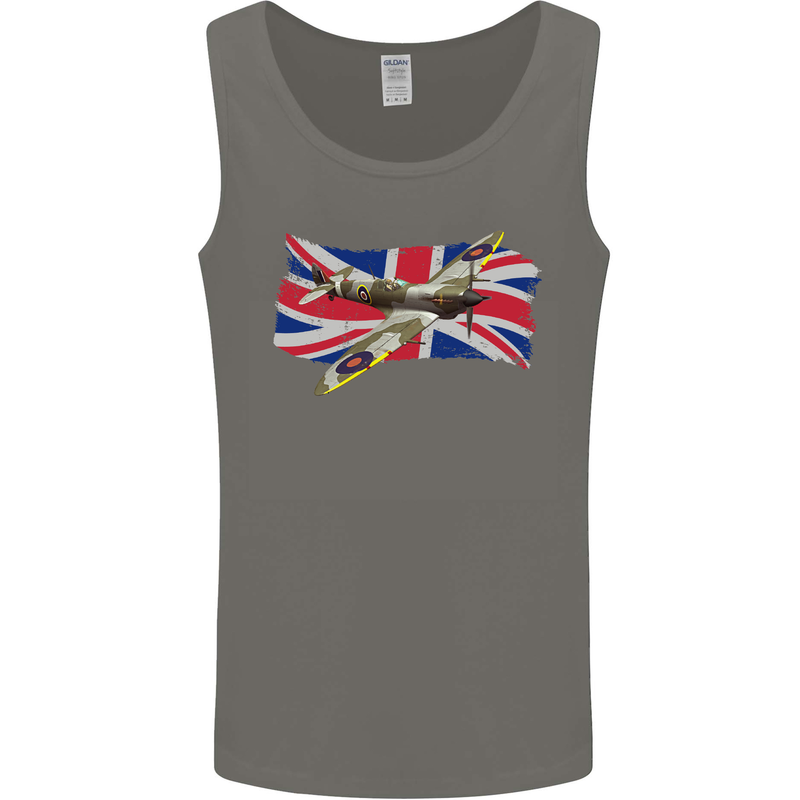 Supermarine Spitfire with the Union Jack Mens Vest Tank Top Charcoal