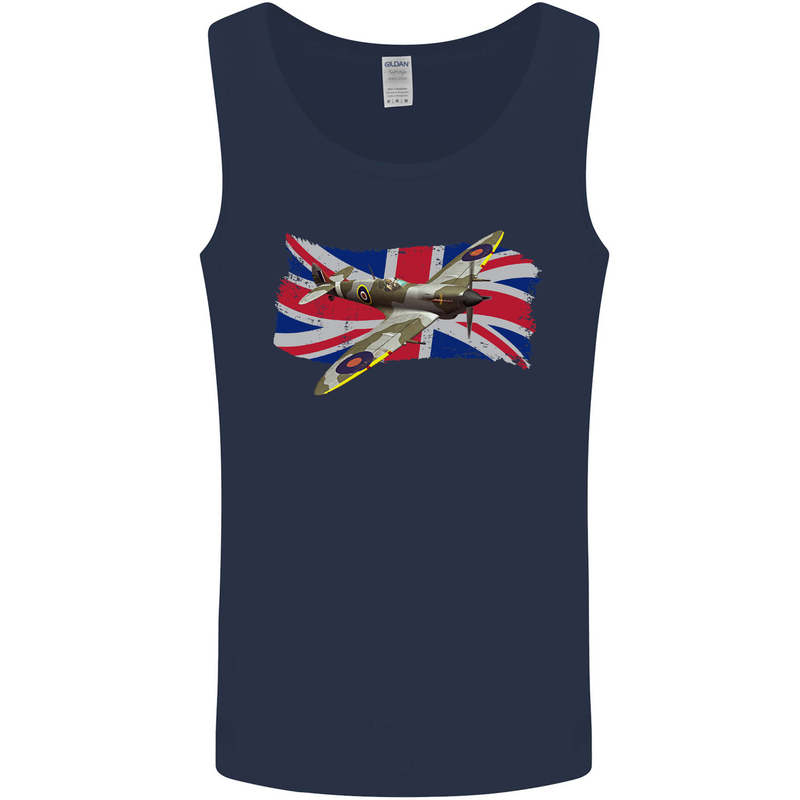 Supermarine Spitfire with the Union Jack Mens Vest Tank Top Navy Blue