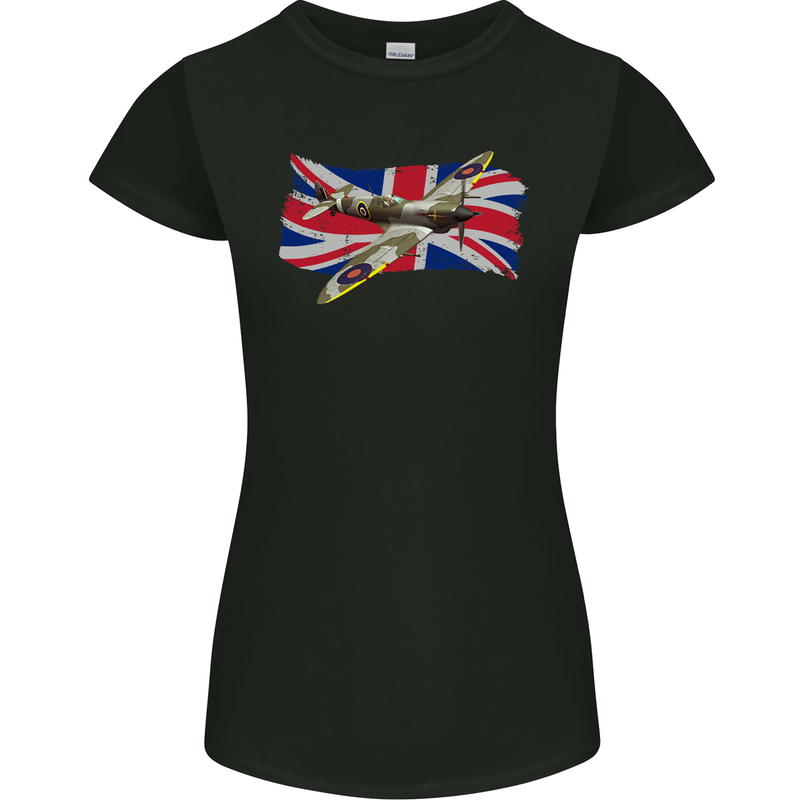 Supermarine Spitfire with the Union Jack Womens Petite Cut T-Shirt Black