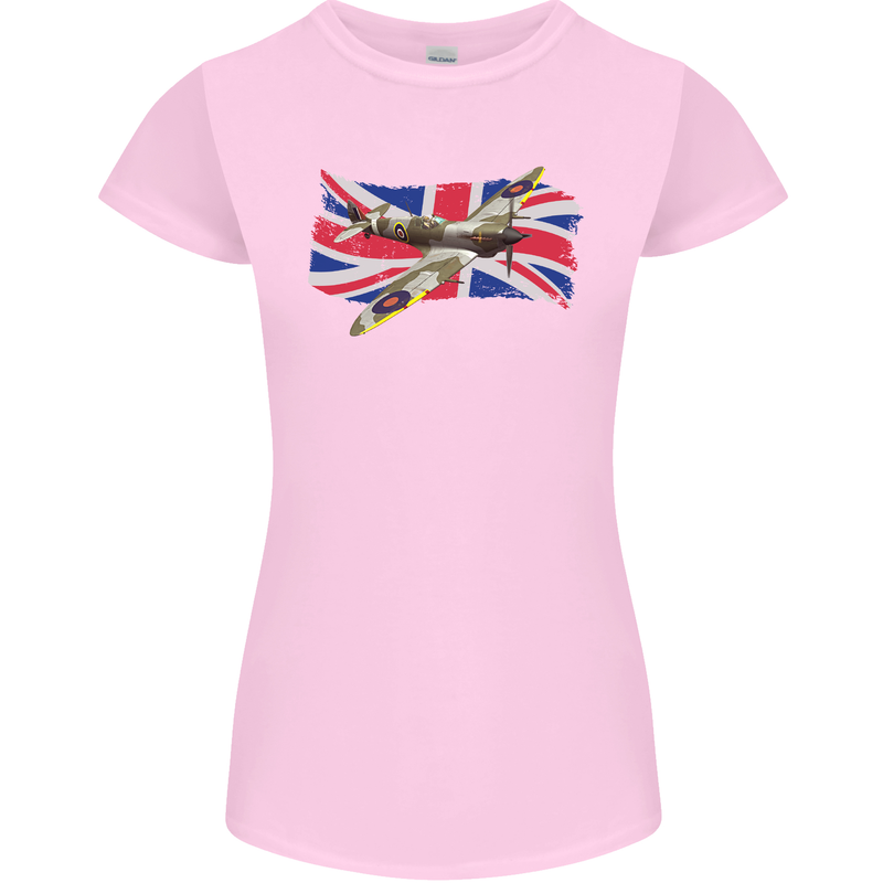 Supermarine Spitfire with the Union Jack Womens Petite Cut T-Shirt Light Pink