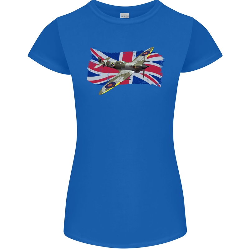 Supermarine Spitfire with the Union Jack Womens Petite Cut T-Shirt Royal Blue