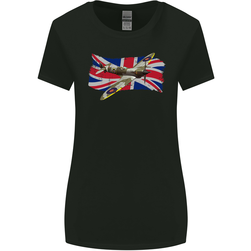 Supermarine Spitfire with the Union Jack Womens Wider Cut T-Shirt Black