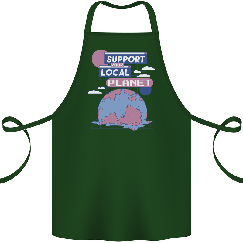 Support Your Local Planet Climate Change Cotton Apron 100% Organic Forest Green