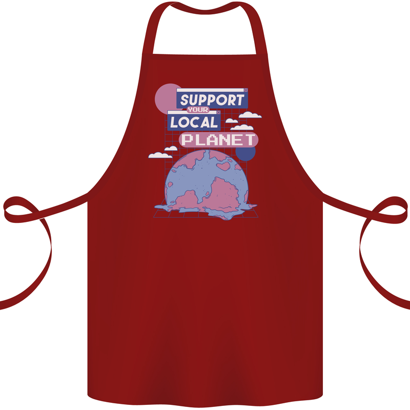 Support Your Local Planet Climate Change Cotton Apron 100% Organic Maroon