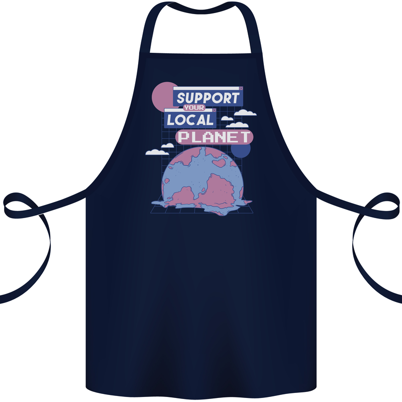 Support Your Local Planet Climate Change Cotton Apron 100% Organic Navy Blue