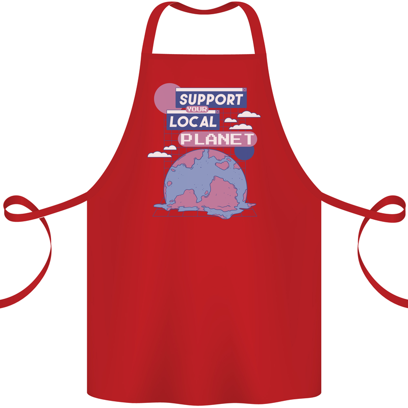 Support Your Local Planet Climate Change Cotton Apron 100% Organic Red