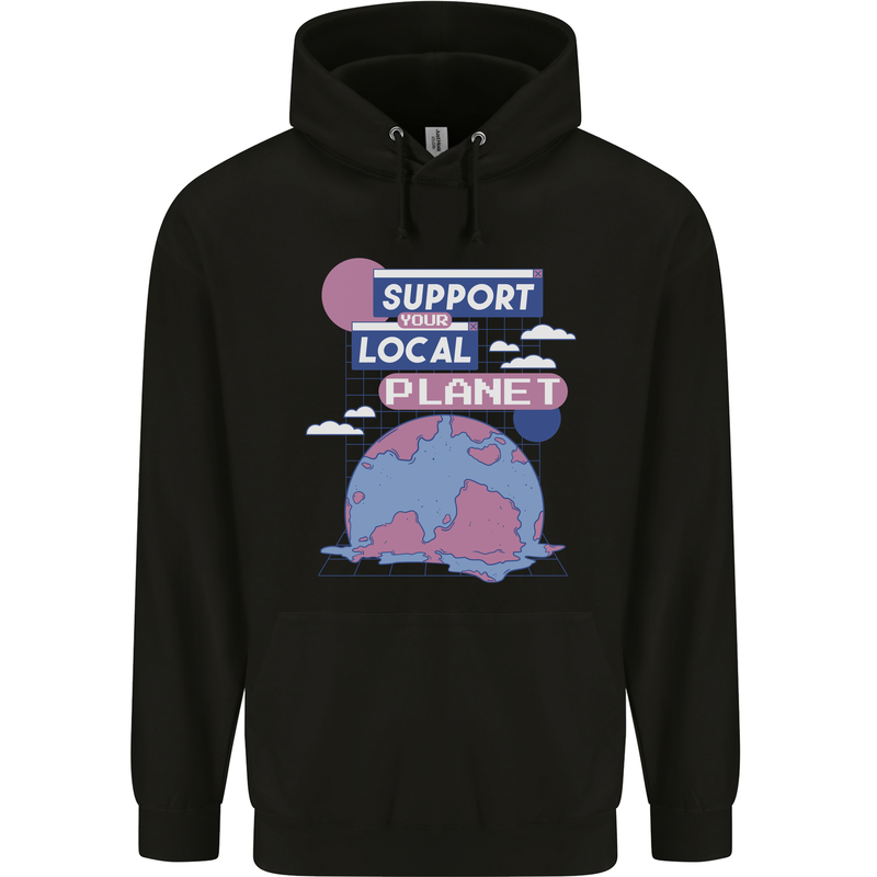 Support Your Local Planet Climate Change Mens 80% Cotton Hoodie Black