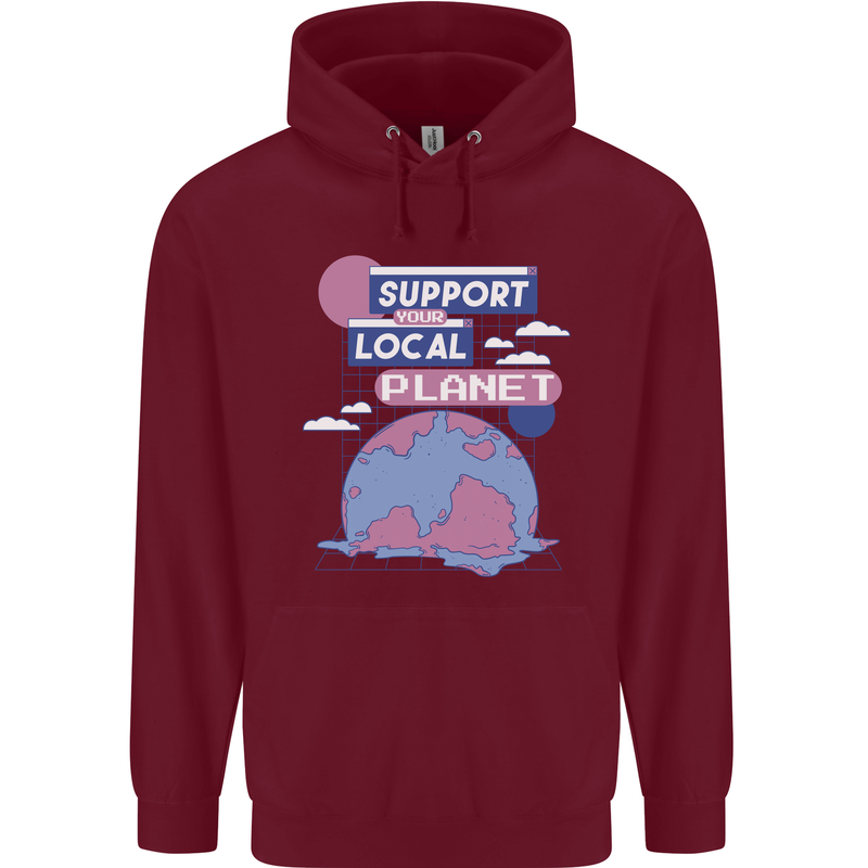 Support Your Local Planet Climate Change Mens 80% Cotton Hoodie Maroon