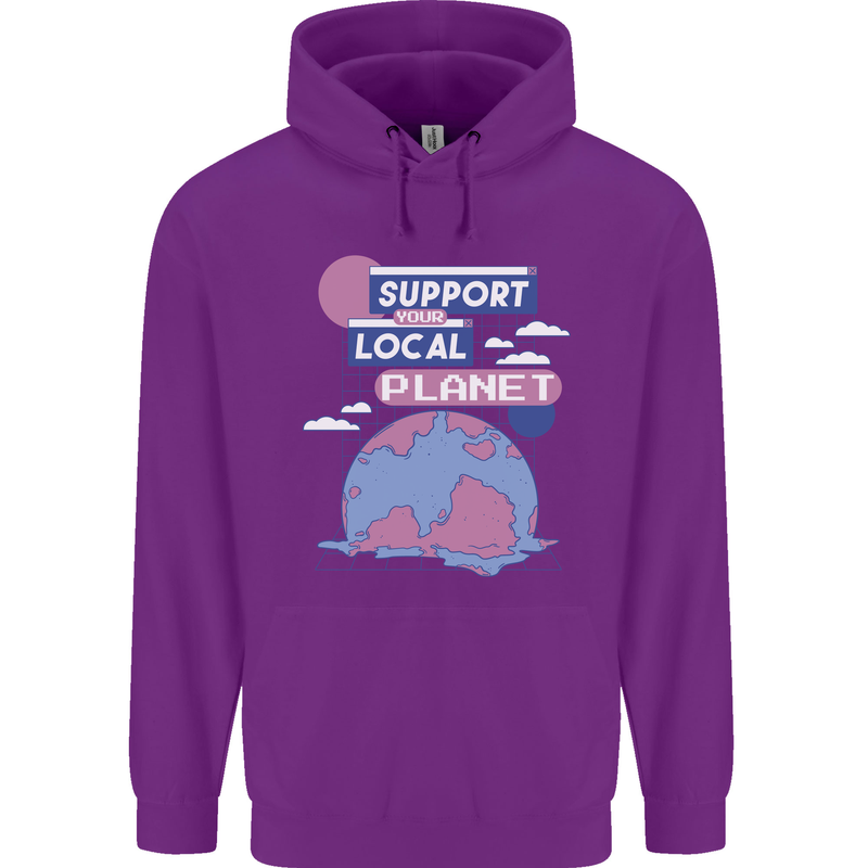 Support Your Local Planet Climate Change Mens 80% Cotton Hoodie Purple