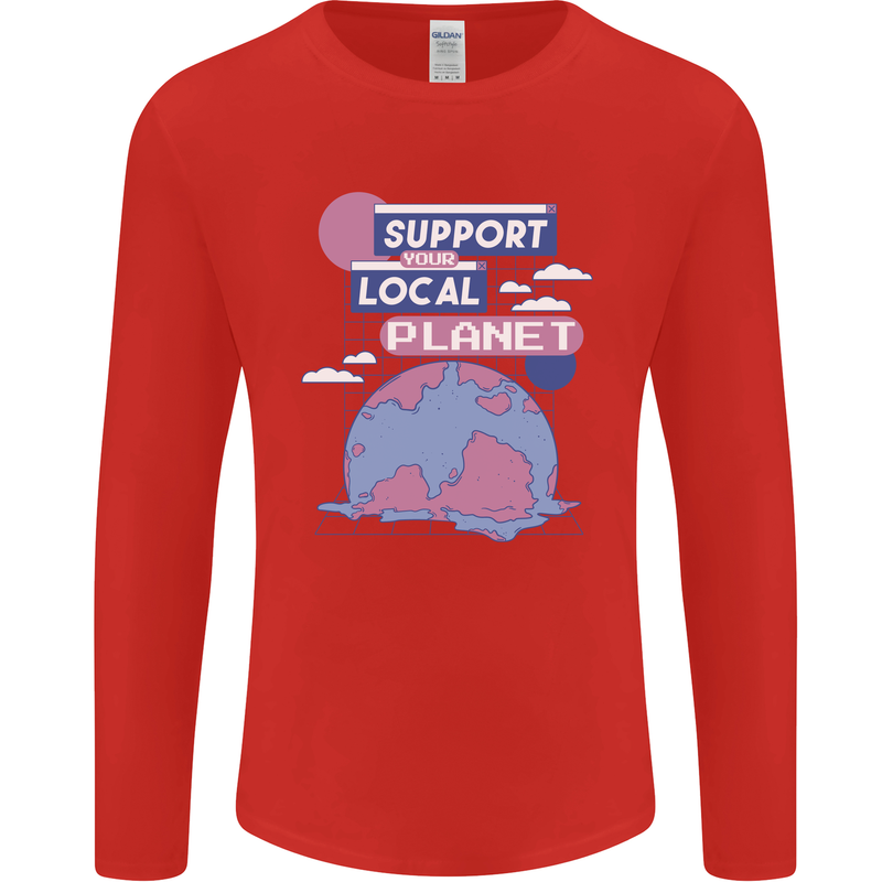 Support Your Local Planet Climate Change Mens Long Sleeve T-Shirt Red