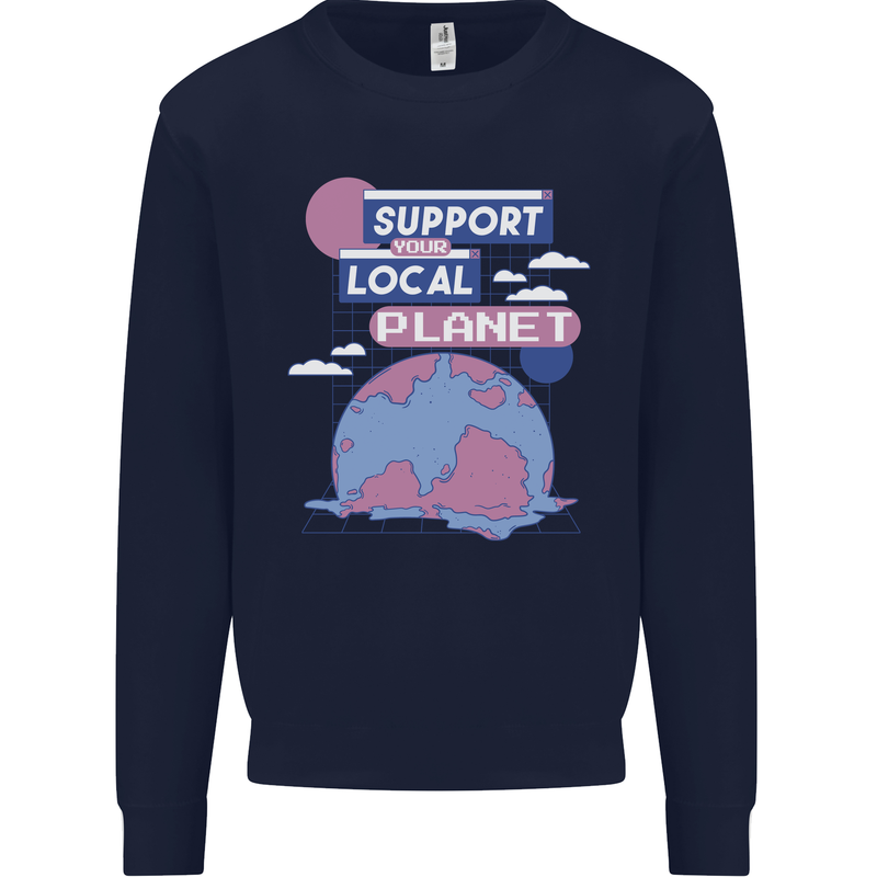 Support Your Local Planet Climate Change Mens Sweatshirt Jumper Navy Blue