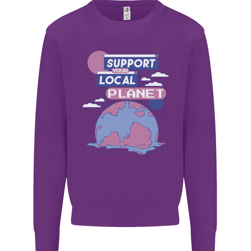 Support Your Local Planet Climate Change Mens Sweatshirt Jumper Purple
