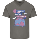 Support Your Local Planet Climate Change Mens V-Neck Cotton T-Shirt Charcoal