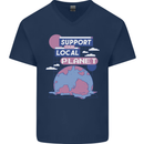 Support Your Local Planet Climate Change Mens V-Neck Cotton T-Shirt Navy Blue