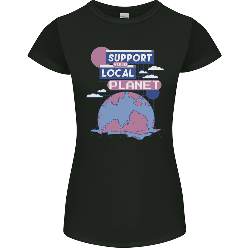 Support Your Local Planet Climate Change Womens Petite Cut T-Shirt Black