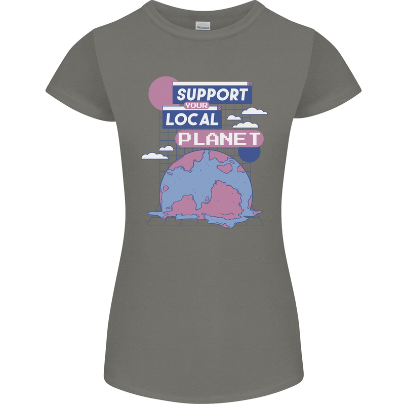 Support Your Local Planet Climate Change Womens Petite Cut T-Shirt Charcoal