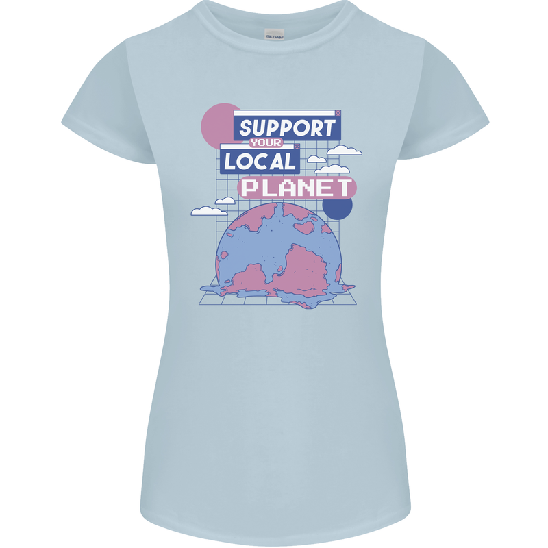 Support Your Local Planet Climate Change Womens Petite Cut T-Shirt Light Blue