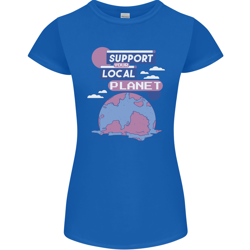 Support Your Local Planet Climate Change Womens Petite Cut T-Shirt Royal Blue