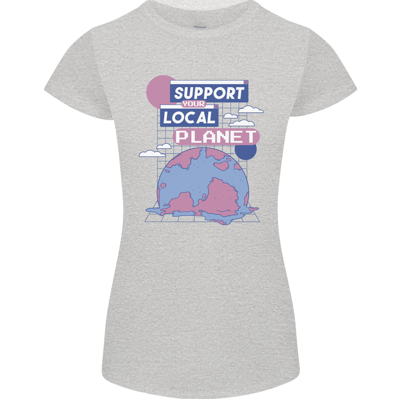 Support Your Local Planet Climate Change Womens Petite Cut T-Shirt Sports Grey