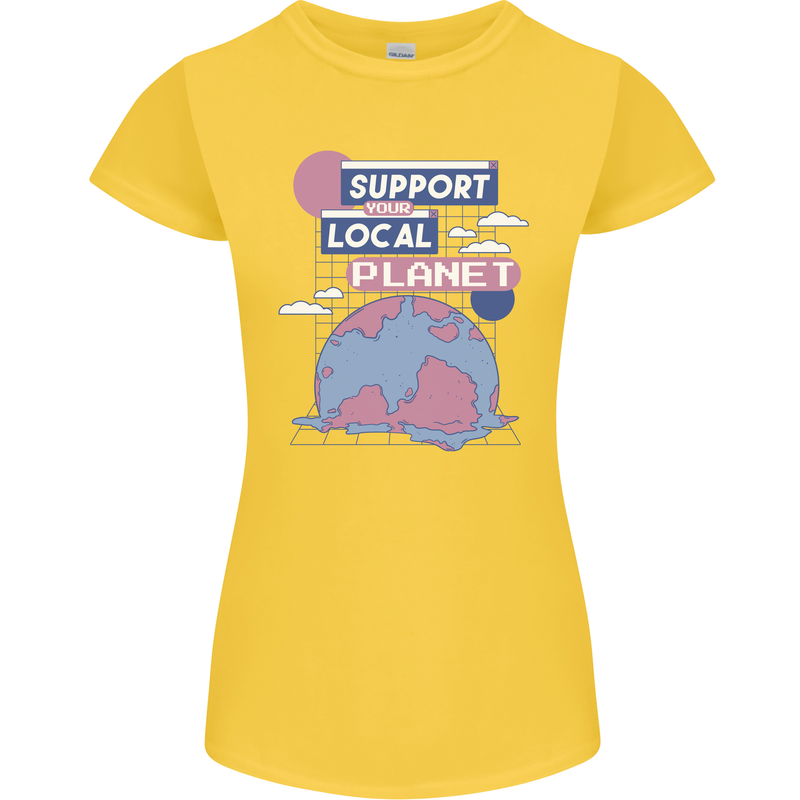 Support Your Local Planet Climate Change Womens Petite Cut T-Shirt Yellow