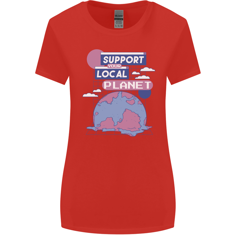 Support Your Local Planet Climate Change Womens Wider Cut T-Shirt Red