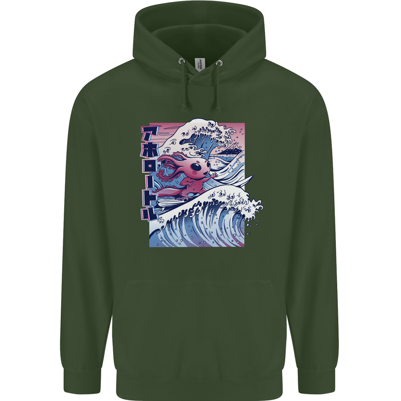 Surfing Axoloti Surfer Mens 80% Cotton Hoodie Forest Green