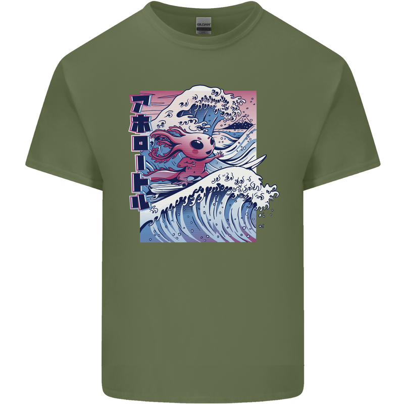 Surfing Axoloti Surfer Mens Cotton T-Shirt Tee Top Military Green