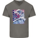 Surfing Axoloti Surfer Mens V-Neck Cotton T-Shirt Charcoal