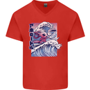 Surfing Axoloti Surfer Mens V-Neck Cotton T-Shirt Red