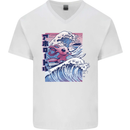 Surfing Axoloti Surfer Mens V-Neck Cotton T-Shirt White