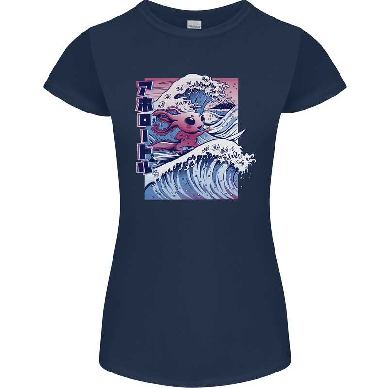 Surfing Axoloti Surfer Womens Petite Cut T-Shirt Navy Blue