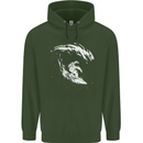 Surfing Spaceman Astornaut Surfer Surf Childrens Kids Hoodie Forest Green