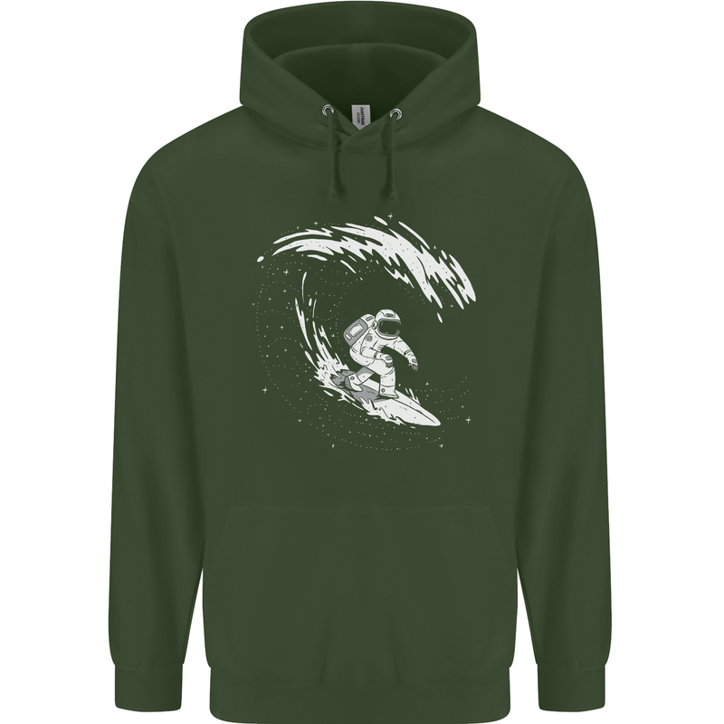 Surfing Spaceman Astornaut Surfer Surf Childrens Kids Hoodie Forest Green