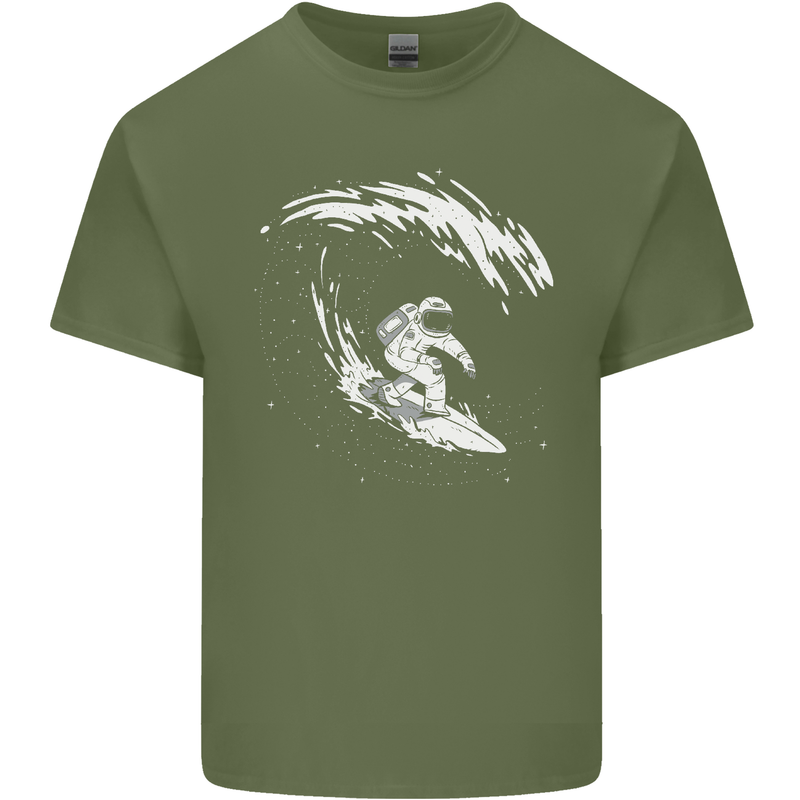 Surfing Spaceman Astornaut Surfer Surf Mens Cotton T-Shirt Tee Top Military Green