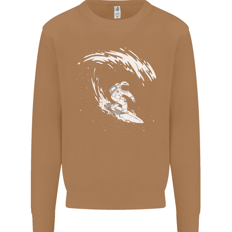 Surfing Spaceman Astornaut Surfer Surf Mens Sweatshirt Jumper Caramel Latte