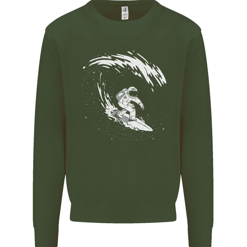 Surfing Spaceman Astornaut Surfer Surf Mens Sweatshirt Jumper Forest Green